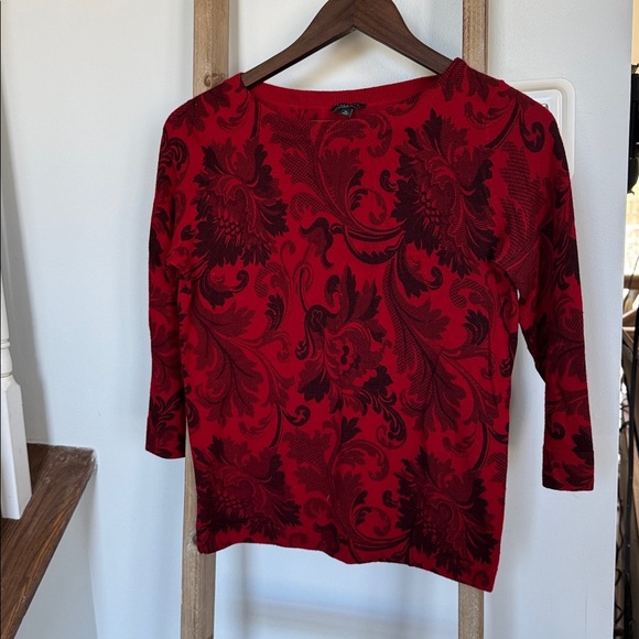Talbots Red and Black Patterned Sweater 100% merino wool - Picture 1 of 4